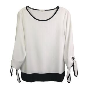 Les‎ Amis Blouse Womens Size S White Black Long Tie Sleeve Scoop Neck Pullover